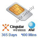 Cingular / AT&T Wireless SIM Card - 365 Days of Service - 400 Minutes - Prepaid