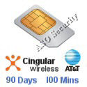 Cingular / AT&T Wireless SIM Card - 90 Days of Service - 100 Minutes - Prepaid